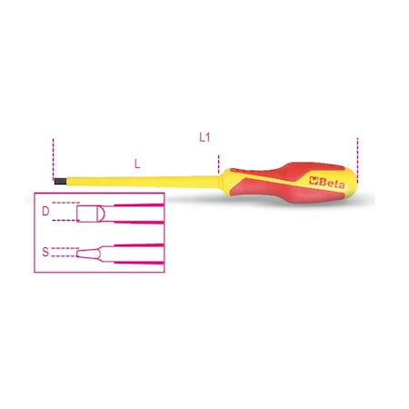 Beta 1274MQ 4mm Insulated Headless Slotted Screwdriver 1000V 012740706